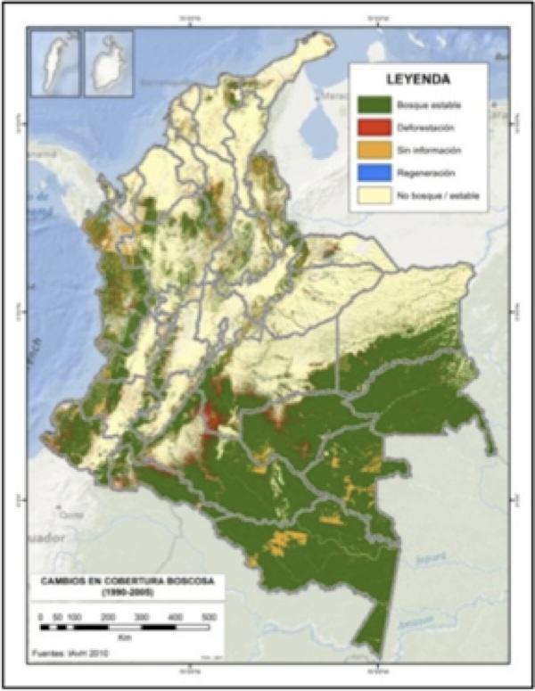 Deforestation rates map (1990-2005). Source: Instituto Humboldt 2011