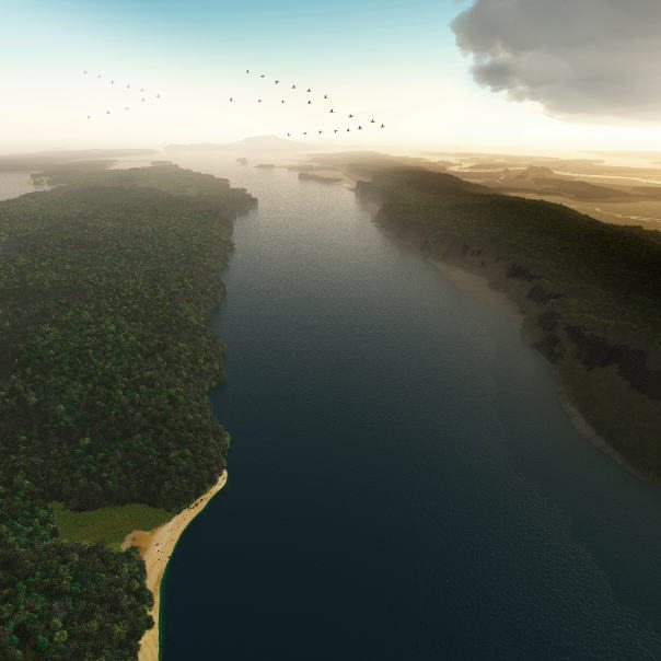 A Hawks-eye View of the Hudson River, c. 1609. Credit: Markley Boyer / The Mannahatta Project / WCS. This image was created for the exhibition âMannahatta / Manhattanâ at the Museum of the City of New York in 2009.