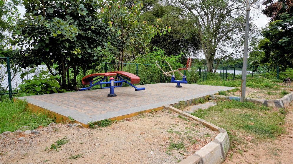 A picture of outdoor exercise equipment in a park